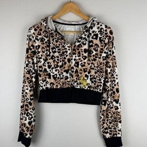 Southpole Y2K Leopard Print Cropped Zip Hoodie Size: Large